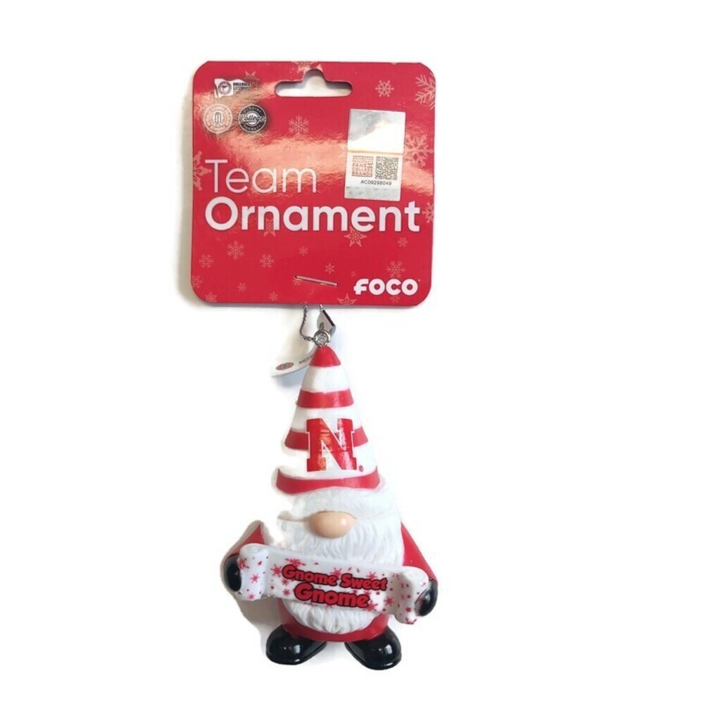 FOCO Team Christmas Tree Ornament Nebraska Cornhuskers Gnome Sweet Gnome